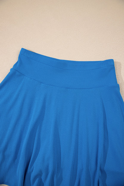 Blue A-line Draped High Waist Phone Pocket Lined Skort
