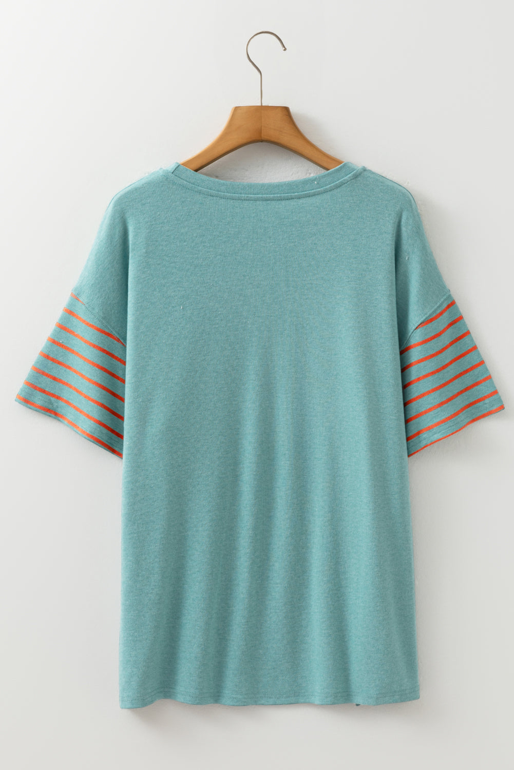 Mint Green Color Block Striped Detail Loose T Shirt