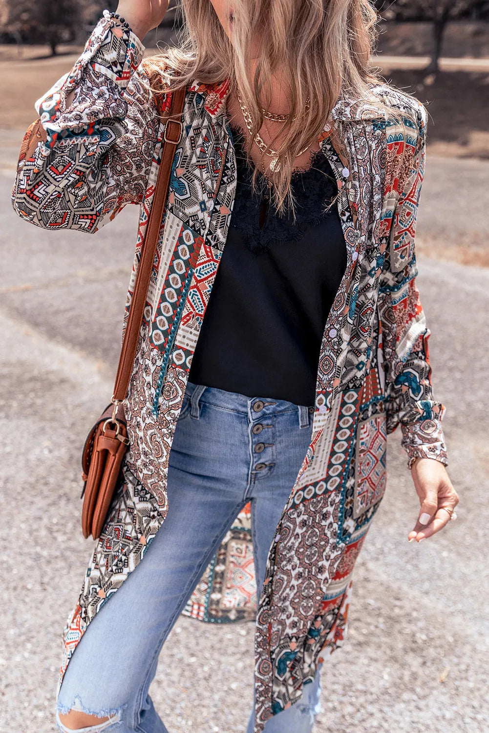 Multicolour Boho Mix Print Long Kimono - Chic Meadow Boutique 