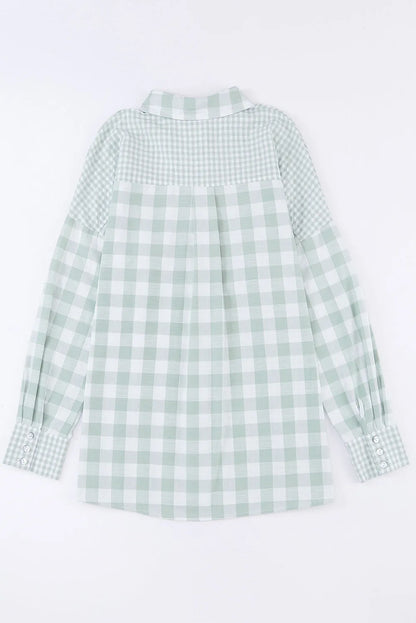 Green Mix Checked Patchwork Long Sleeve Shirt - Chic Meadow Boutique 