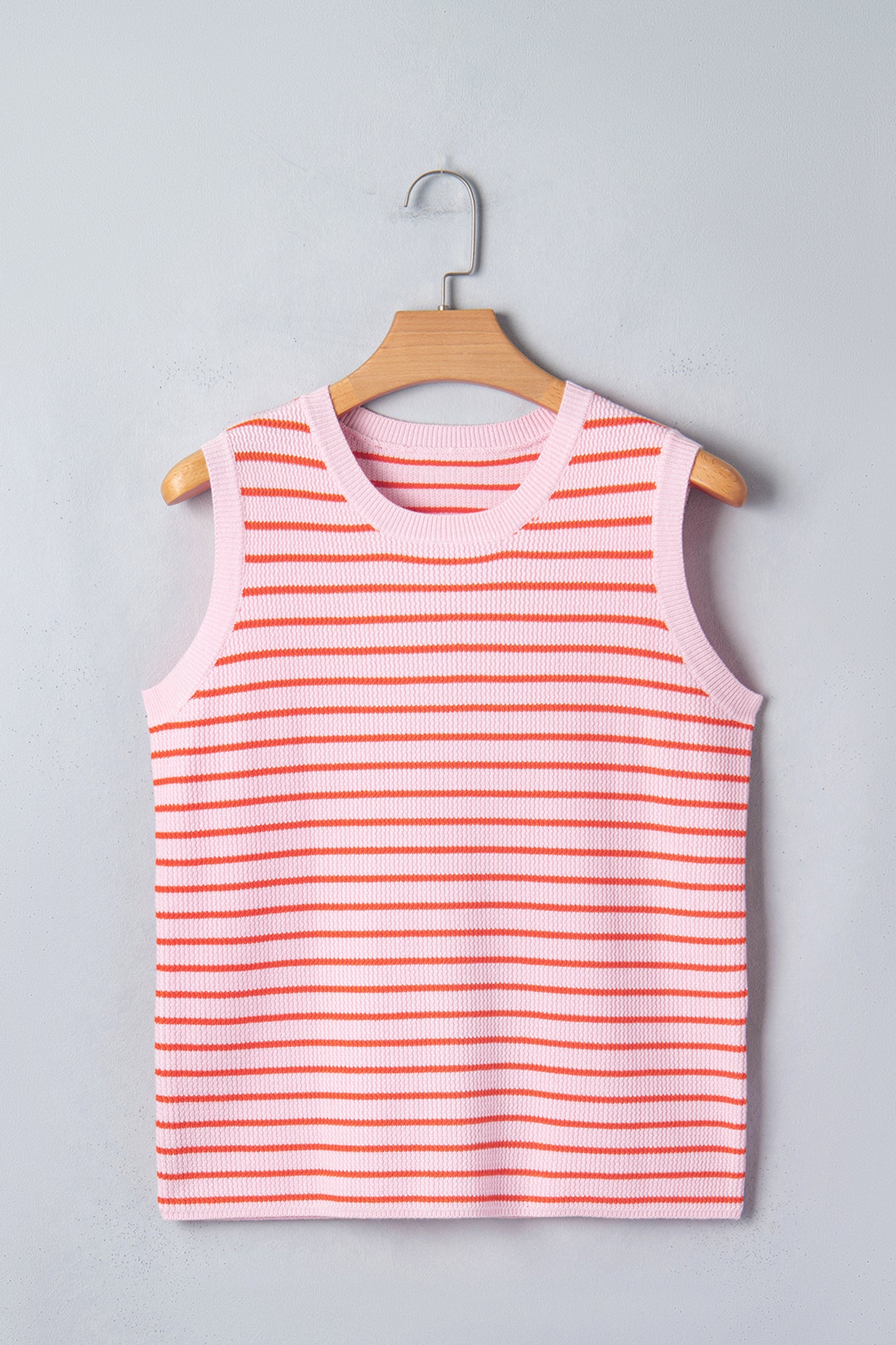 Pink Stripe Textured Knit Sleeveless Casual Sweater Top