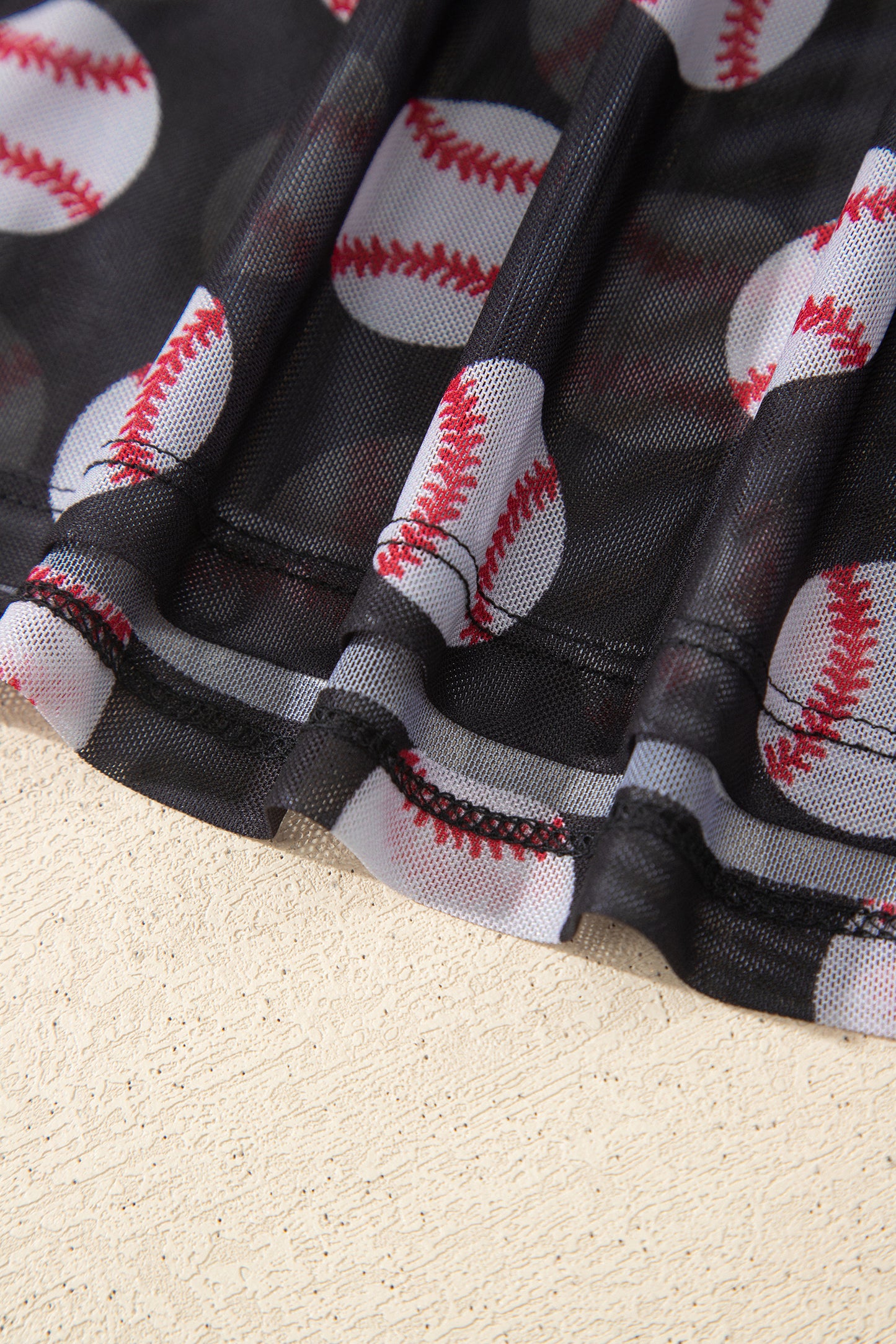 Black Baseball Game Day Sheer Mesh Long Sleeve Top