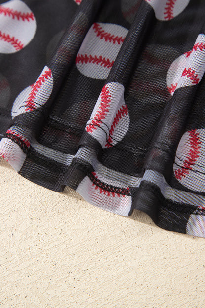 Black Baseball Game Day Sheer Mesh Long Sleeve Top