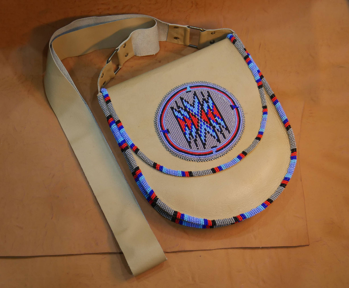 Grey Handmade Beaded Leather Crossbody bag Shoulder Bag