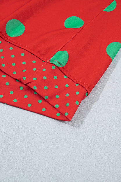 Red Polka Dot Print Contrast Detail Oversized Tunic Sweatshirt