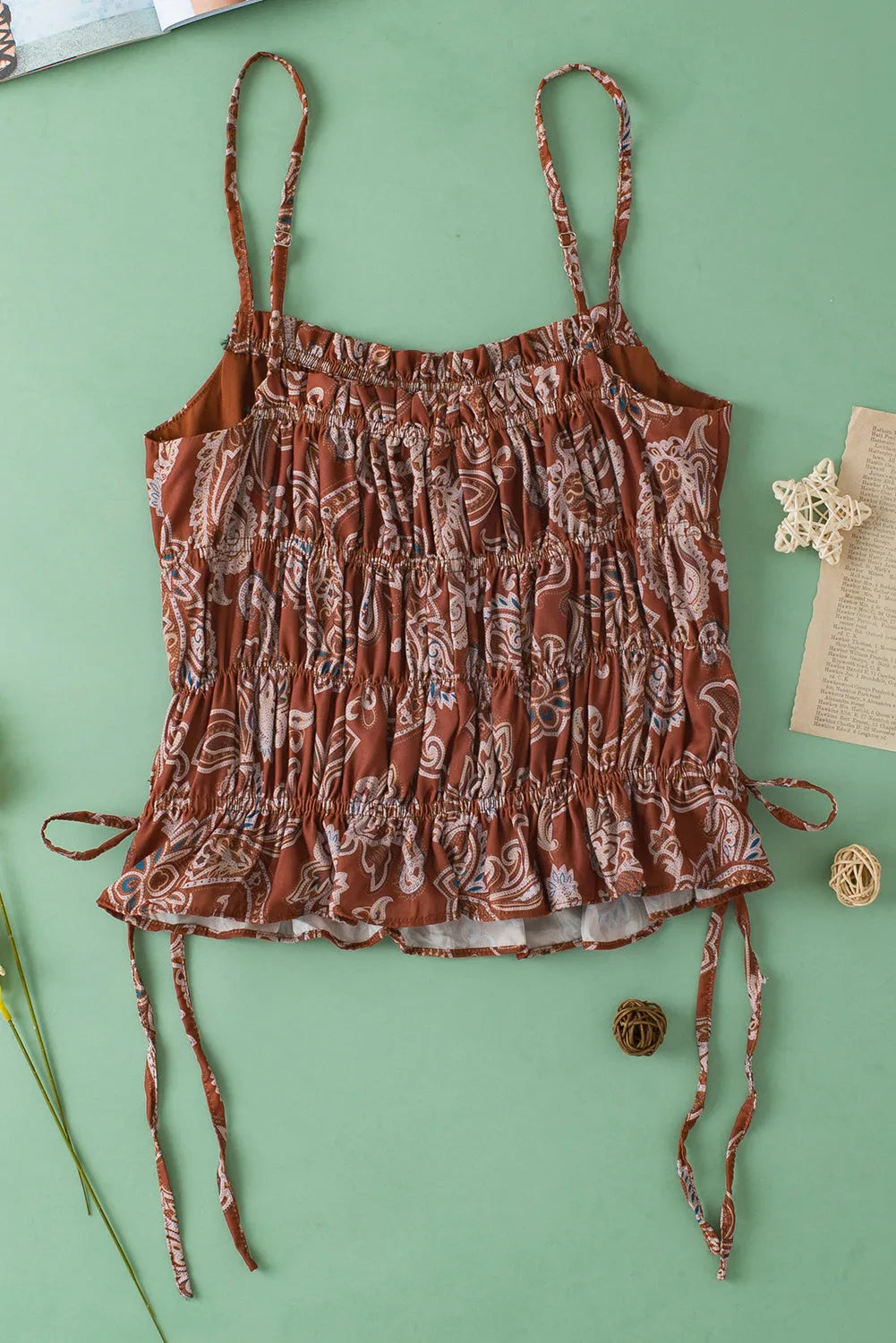 Chestnut Paisley Ruched Tank Top - Chic Meadow Boutique 