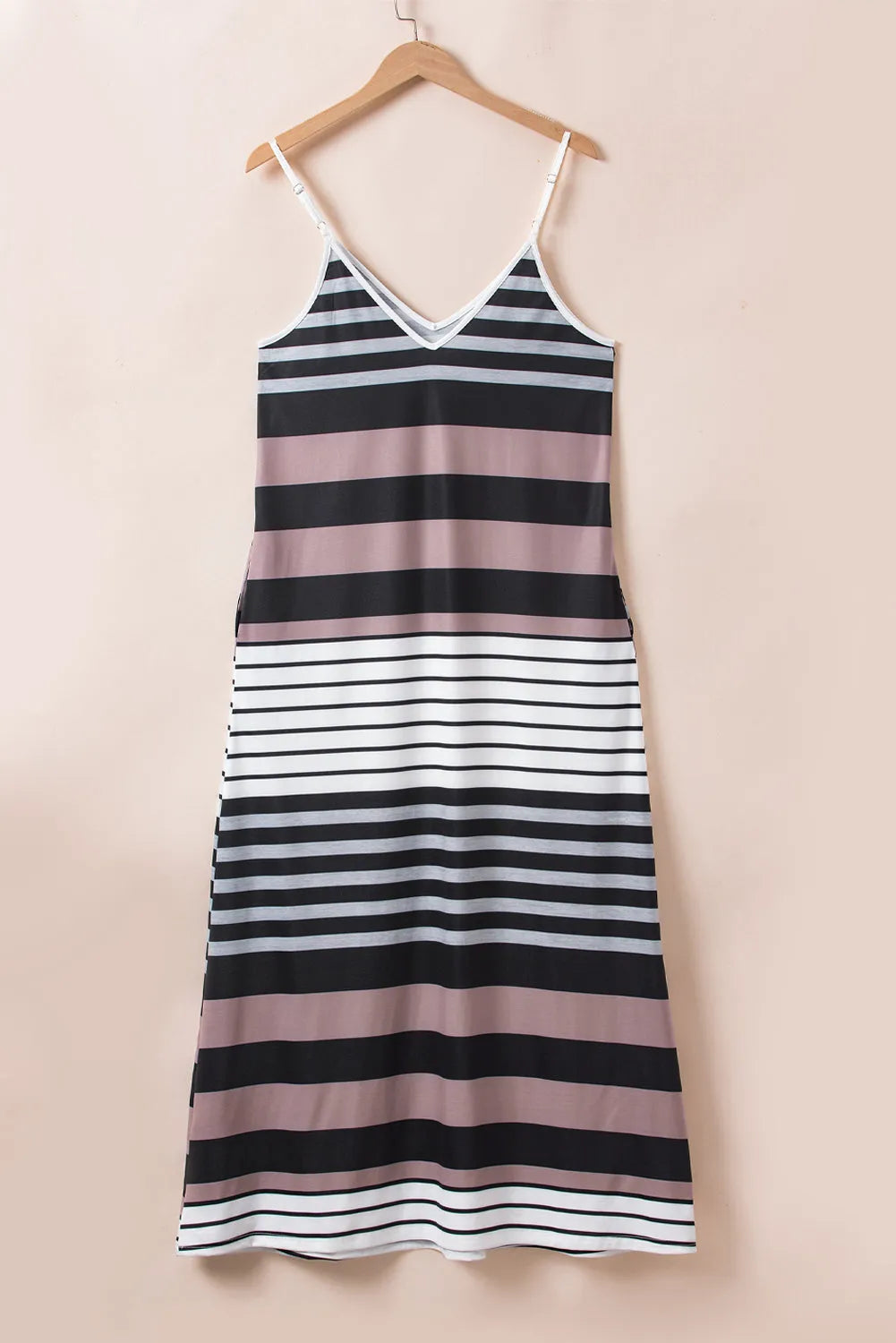 Dresses/Maxi Dresses Multicolour Mixed Stripes Spaghetti Straps V Neck Maxi Dress