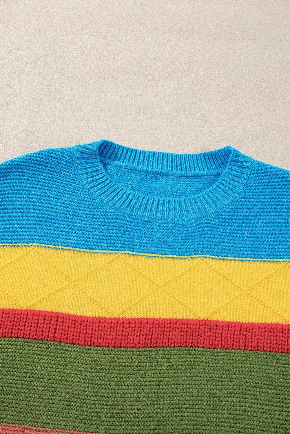 Sweaters & Cardigans/Sweaters Light Blue Colorblock Mixed Textured Drop Shoulder Sweater