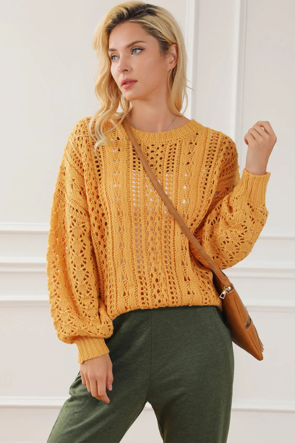 Ginger Cable Knit Hollow Out Drop Shoulder Sweater - Chic Meadow Boutique 