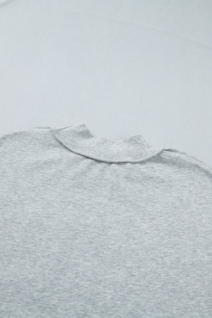 Light Grey Exposed Seam Mock Neck Letter Embroidered Loose Sweatshirt