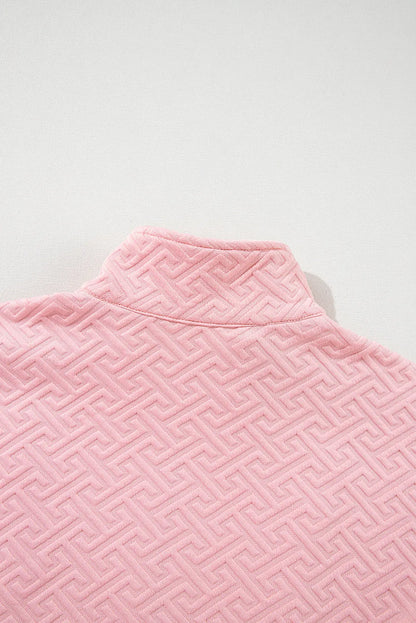 Light Pink Solid Textured Half Zipper Collared Sweatshirt - Chic Meadow Boutique 