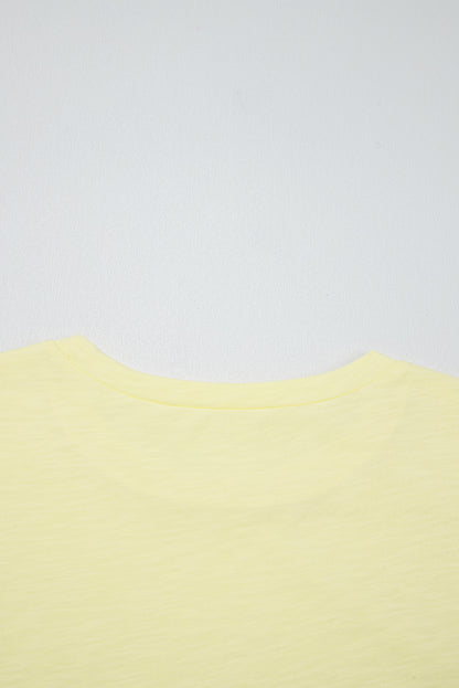 Yellow Cream Lace Patchwork Cap Sleeve Round Neck T Shirt