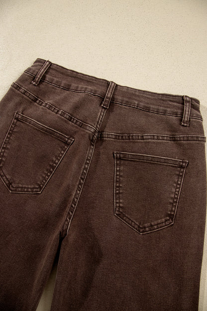 Coffee Studded Detail Straight Leg Casual Loose Jeans
