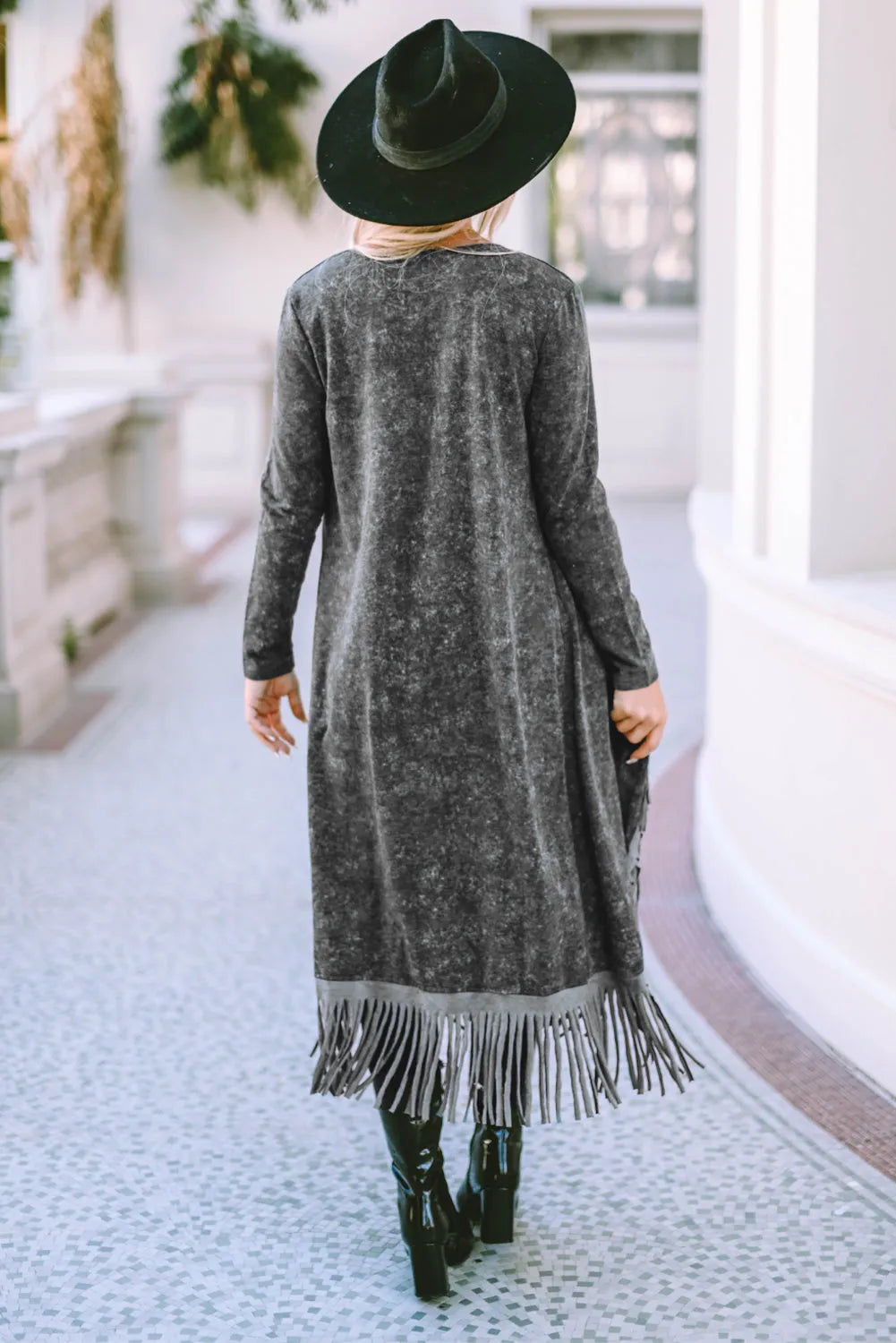 Black Fringed Hem Pocketed Open Cardigan - Chic Meadow Boutique 