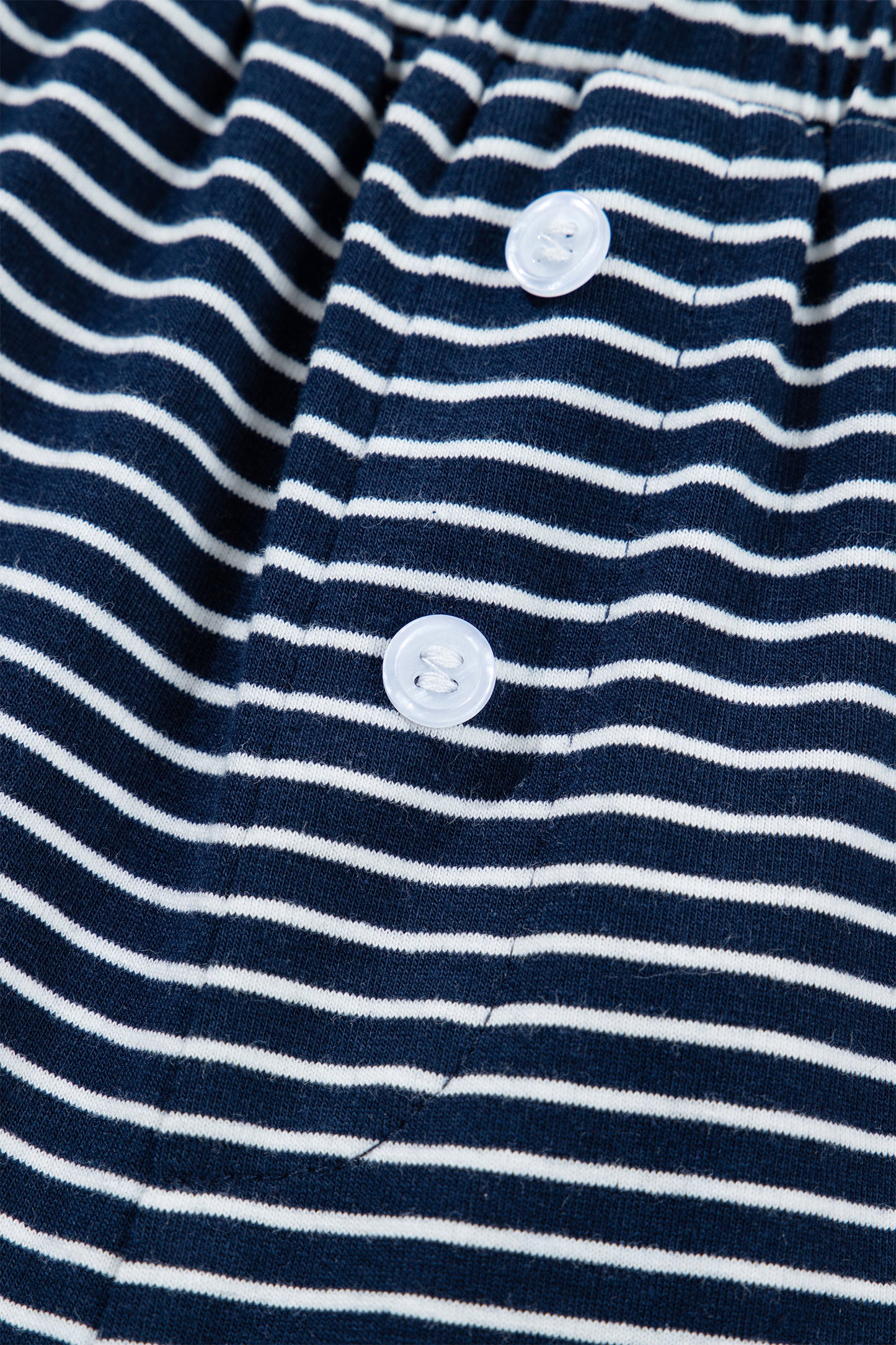 Blue Stripe Drop Shoulder Round Neck Long Sleeve Tee and Buttoned Shorts 2pcs Lounge Set