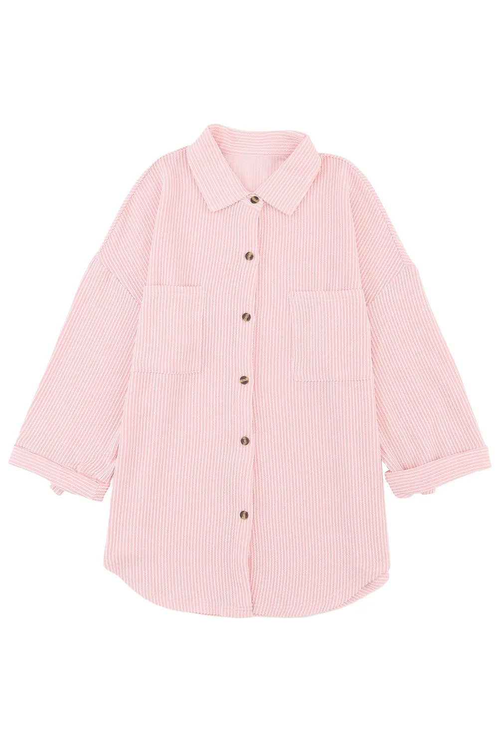 Pink Roll Tab Sleeve Ribbed Cording Shacket - Chic Meadow Boutique 