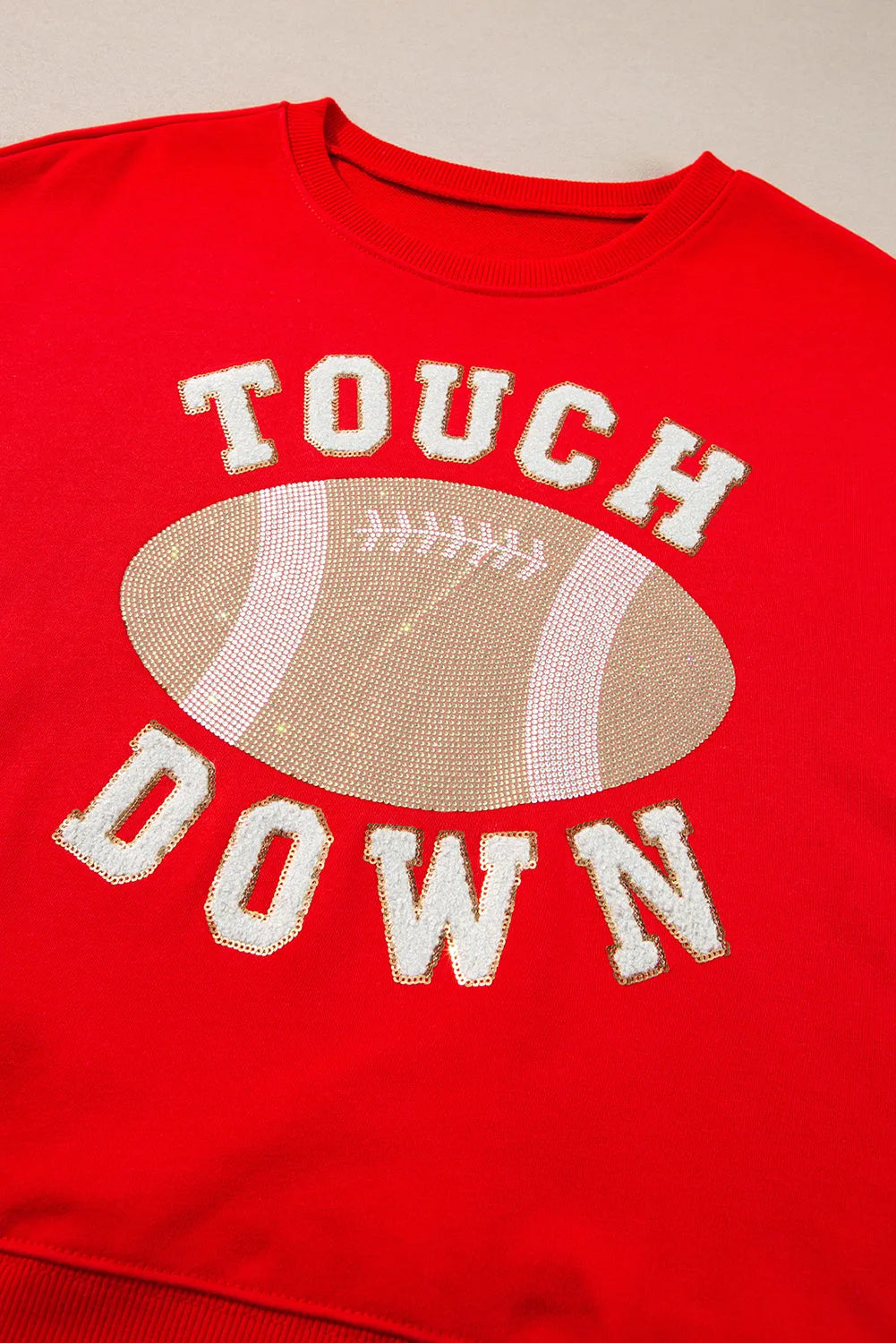 Fiery Red TOUCH DOWN Football Graphic Pullover Sweatshirt - Chic Meadow Boutique 