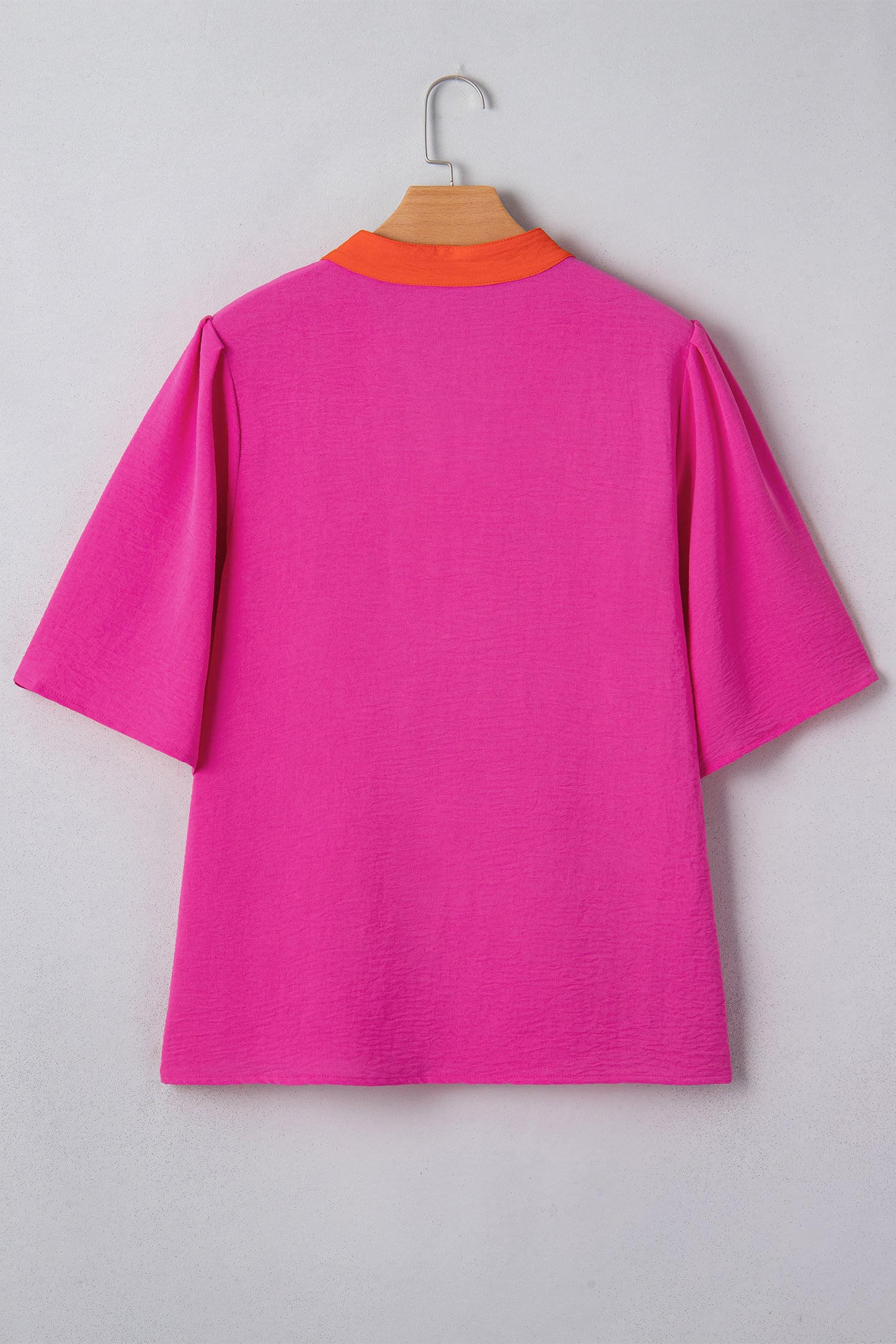 Rose Red Contrast V Neck Colorblock Wide Short Sleeve Top