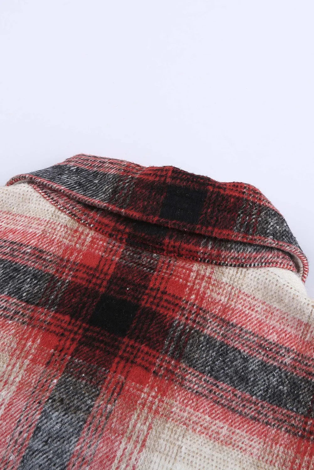 Red Turn down Neck Plaid Pocket Button Closure Coat - Chic Meadow Boutique 