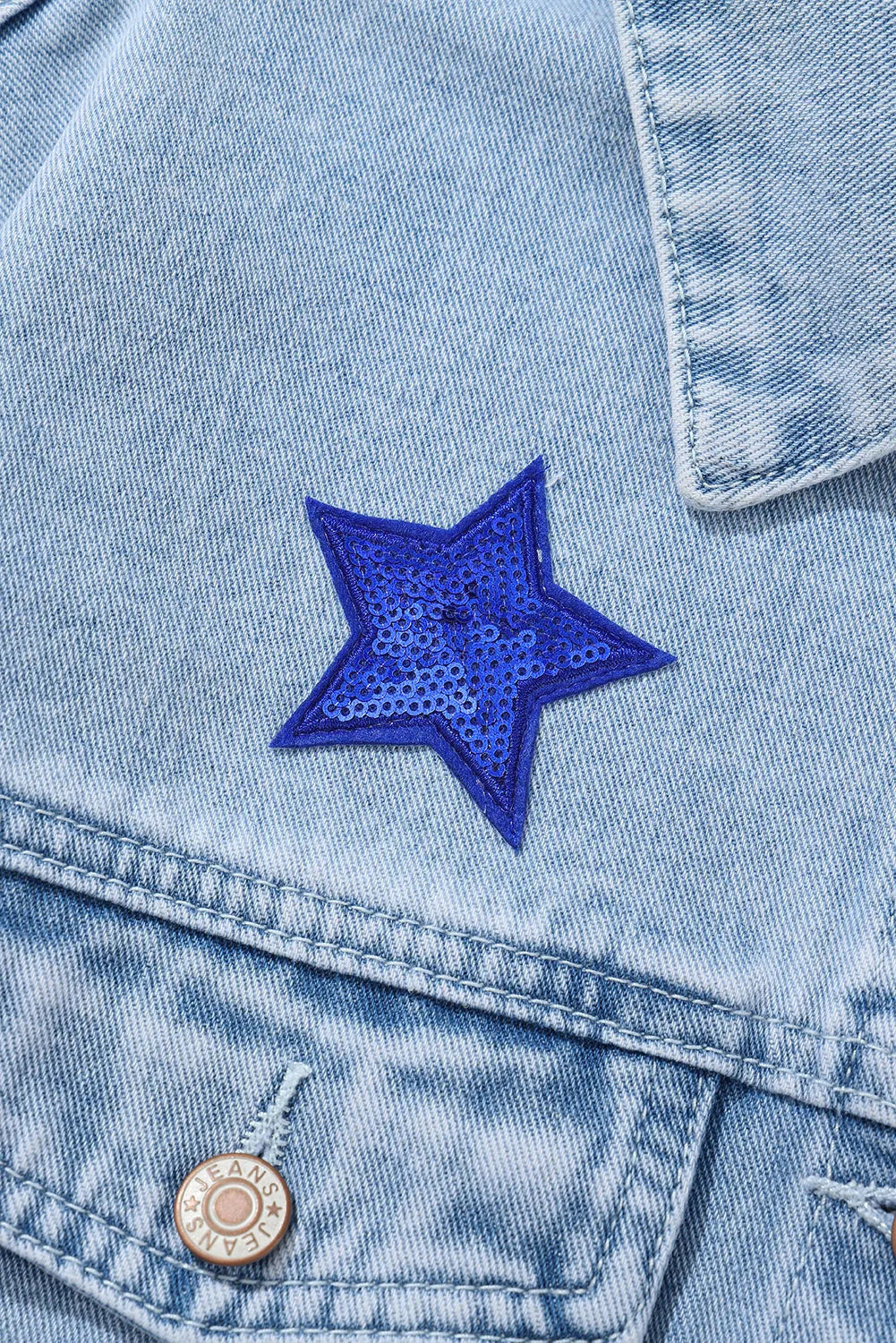 Bluing Sequin Star Flap Pocket Denim Jacket - Chic Meadow Boutique 