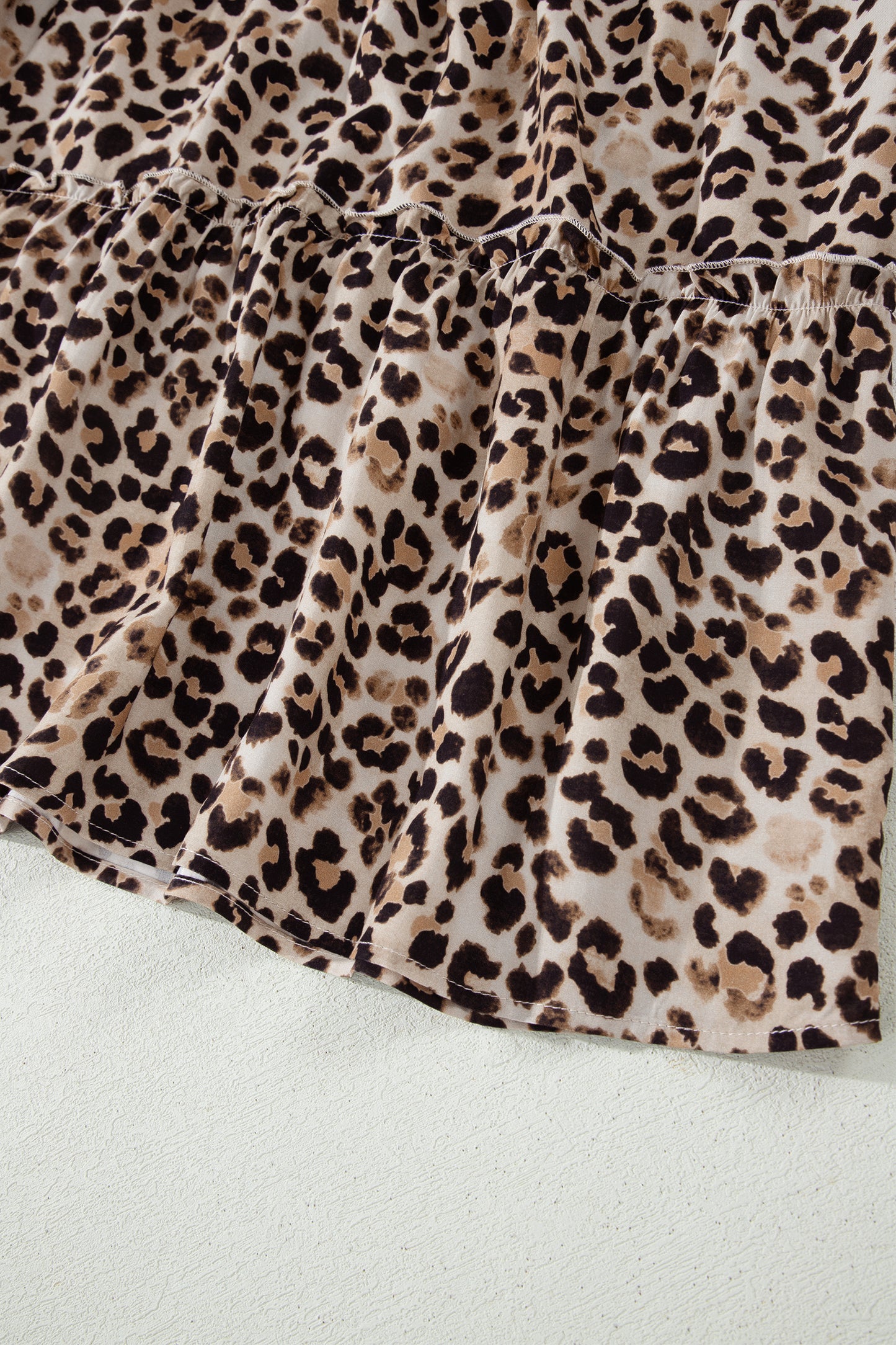 Brown Ruffled Straps Smocked Tiered Leopard Maxi Dress