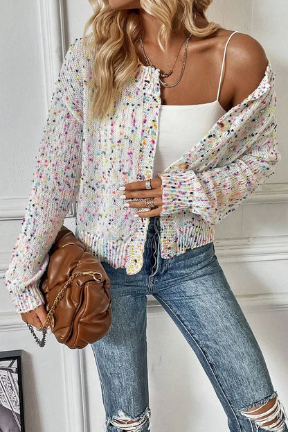 White Multicolor Confetti Sweater Cardigan - Chic Meadow Boutique 