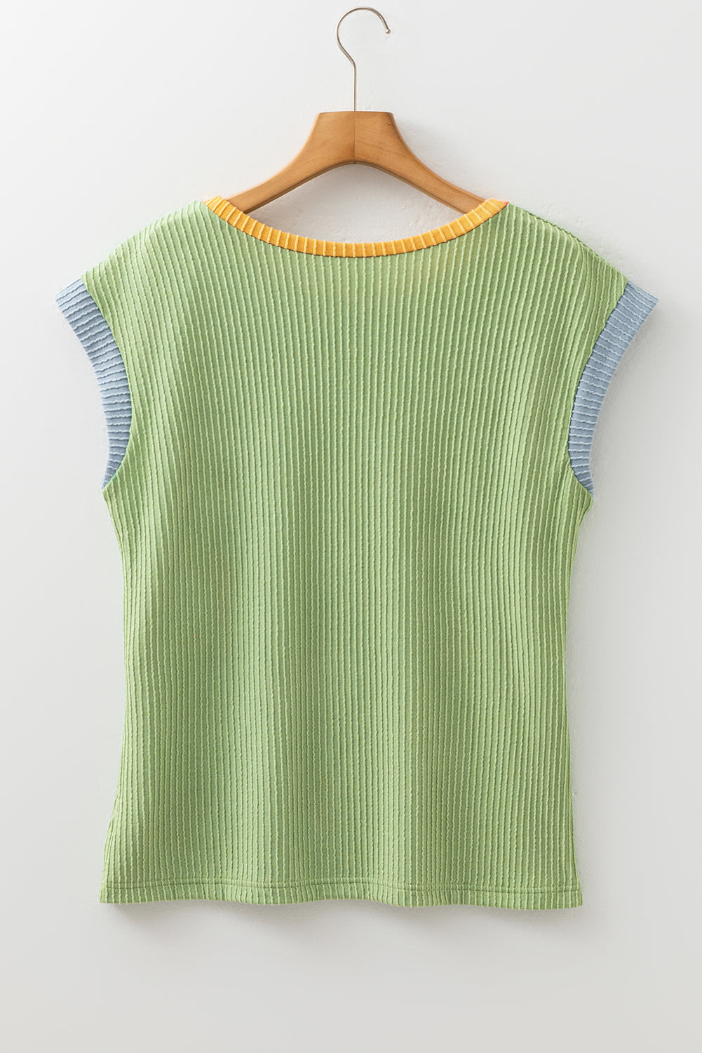 Grass Green Color Block Corded Knit Crew Neck Tee