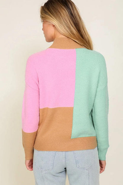 Tops/Sweaters & Cardigans Multicolour Colorblock Mock Neck Ribbed Trim Sweater