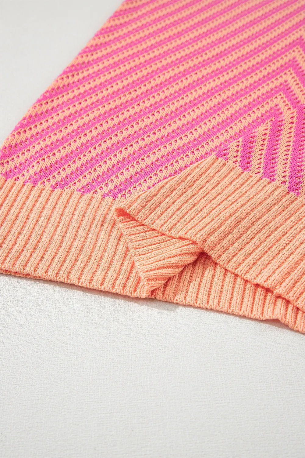 Strawberry Pink Contrast Chevron Knit V Neck Sweater Vest - Chic Meadow Boutique 