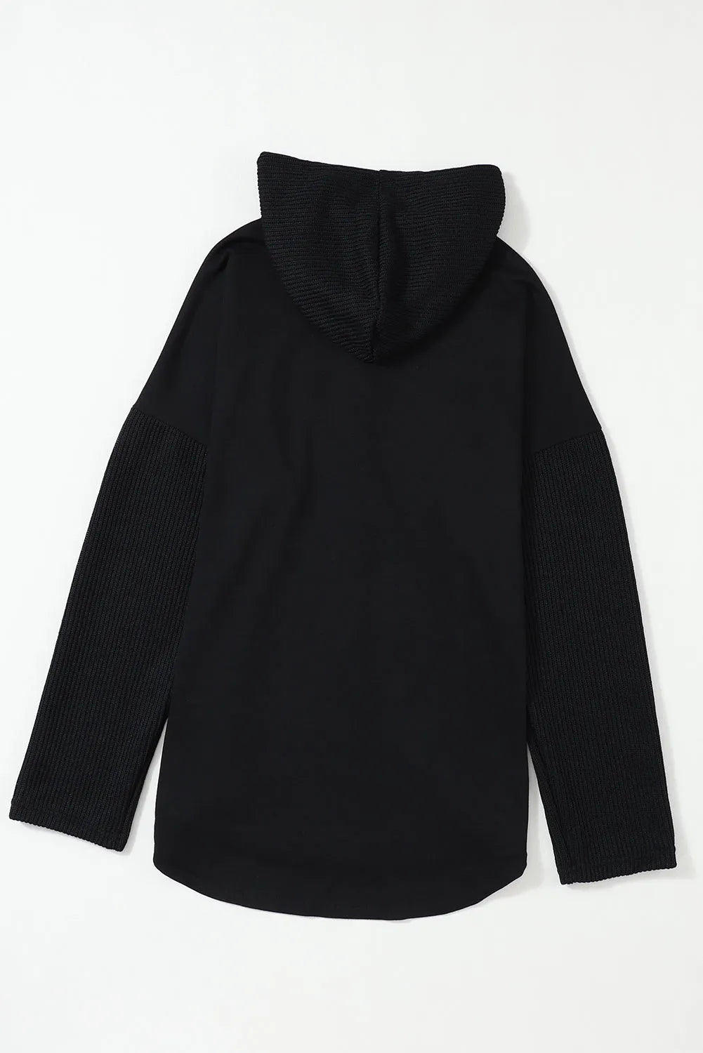 Black Button Up Contrast Knitted Sleeves Hooded Jacket - Chic Meadow Boutique 