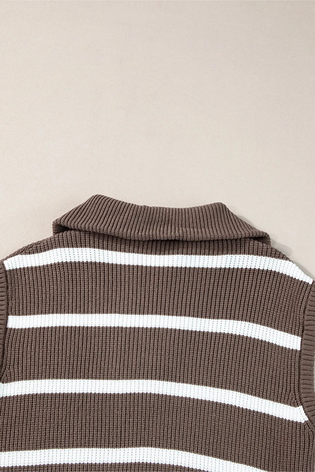 Brown Stripe Zipped Collar Cap Sleeve Knit Top - Chic Meadow Boutique 