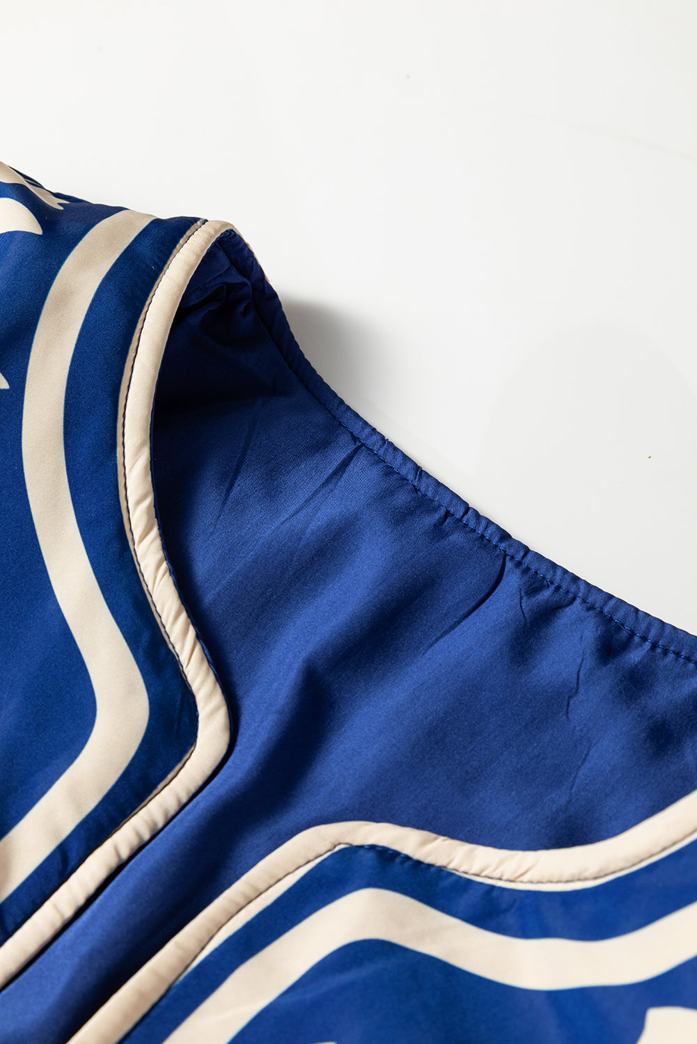 Blue Flower Print Open Front Buttoned Cuffs Elegant Jacket