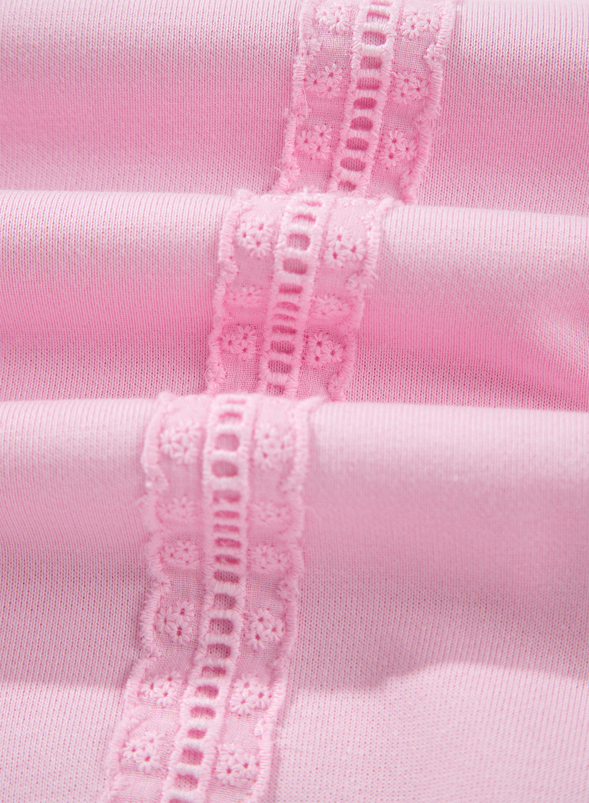 Pink Solid Color Raw Seam Lace Detail Loose Casual Sweatshirt