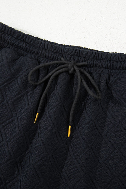 Color black Striped Collared Zip up Textured Skirt Set