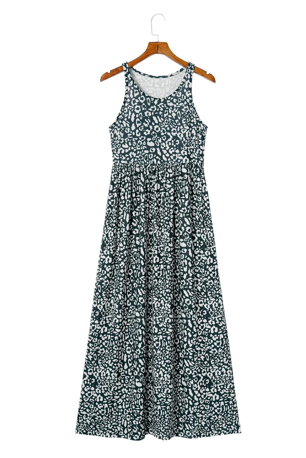 Gray Leopard Print Pocketed Sleeveless Maxi Dress - Chic Meadow Boutique 