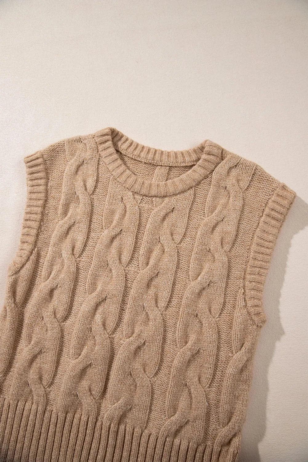 Tops/Short Sleeve Sweaters Light French Beige Cap Sleeve Cable Knit Sweater