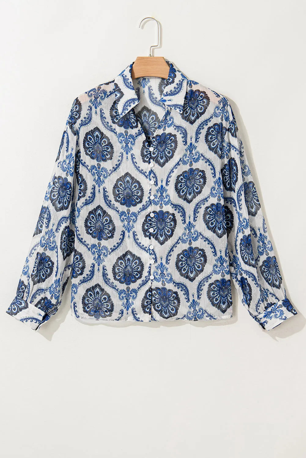 Blue Tribal Pattern Buttoned Front Loose Shirt - Chic Meadow Boutique 