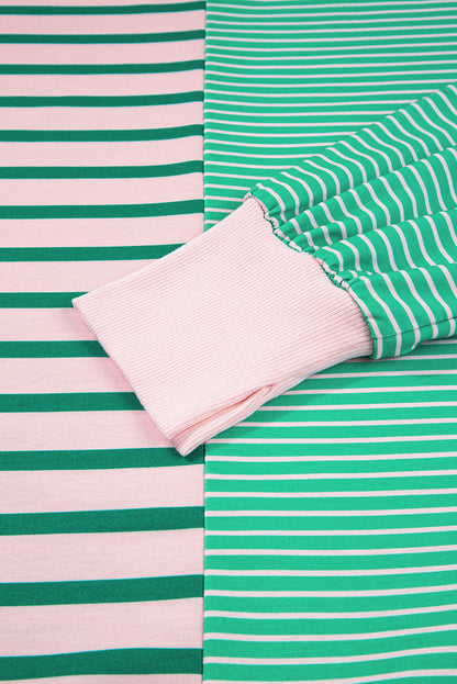 Green Stripe Color Block Exposed Seam Side Slit Plus Size Sweatshirt