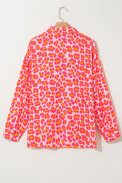 Rose Leopard Printed Button Up Loose Shirt