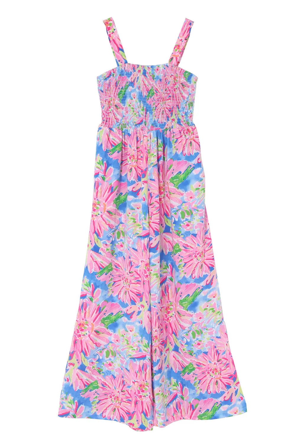 Pink Abstract Floral Painting Smocked Wide Leg Jumpsuit - Chic Meadow Boutique 