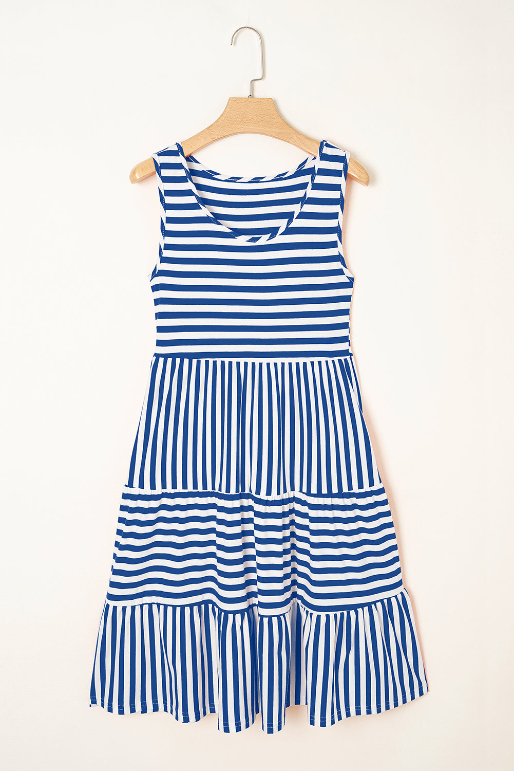 Sky Blue Stripe U Neck Sleeveless Loose Fit Mini Dress