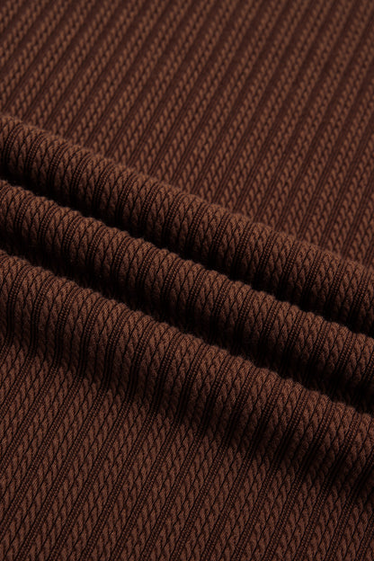Dark Brown Textured Ribbed Knit Lettuce Trim 2pcs Lounge Set