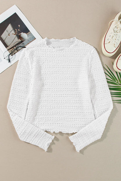 White Knit Jacquard Slim Fit Top - Chic Meadow Boutique 