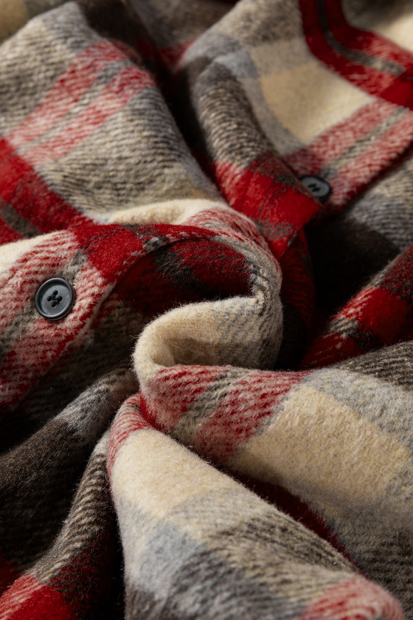 Red Brushed Plaid Buttoned Front Side Slit Tunic Shacket