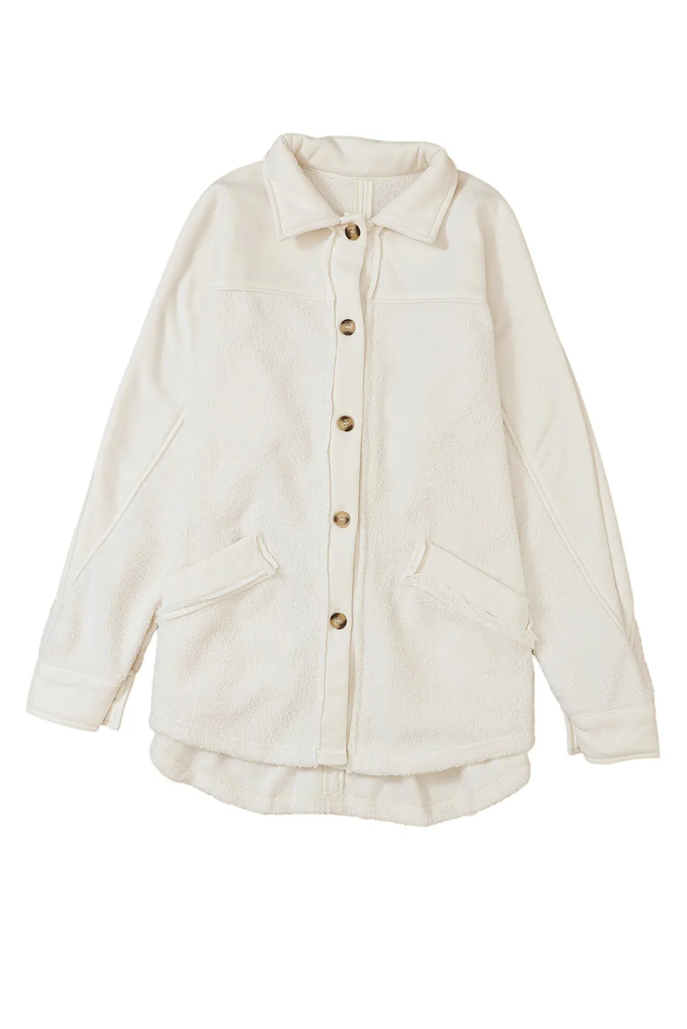 Beige Button-Up Stitching Pocket Raw Hem Shacket - Chic Meadow Boutique 