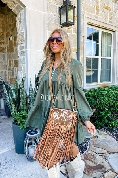 THE JESSE CROSSBODY cowhide fringe tassel purse bag - Chic Meadow Boutique 