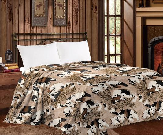 King Size Mia Cowprint Throw Blanket – Soft Cotton & Microfiber Blend - Vintage Cowprint