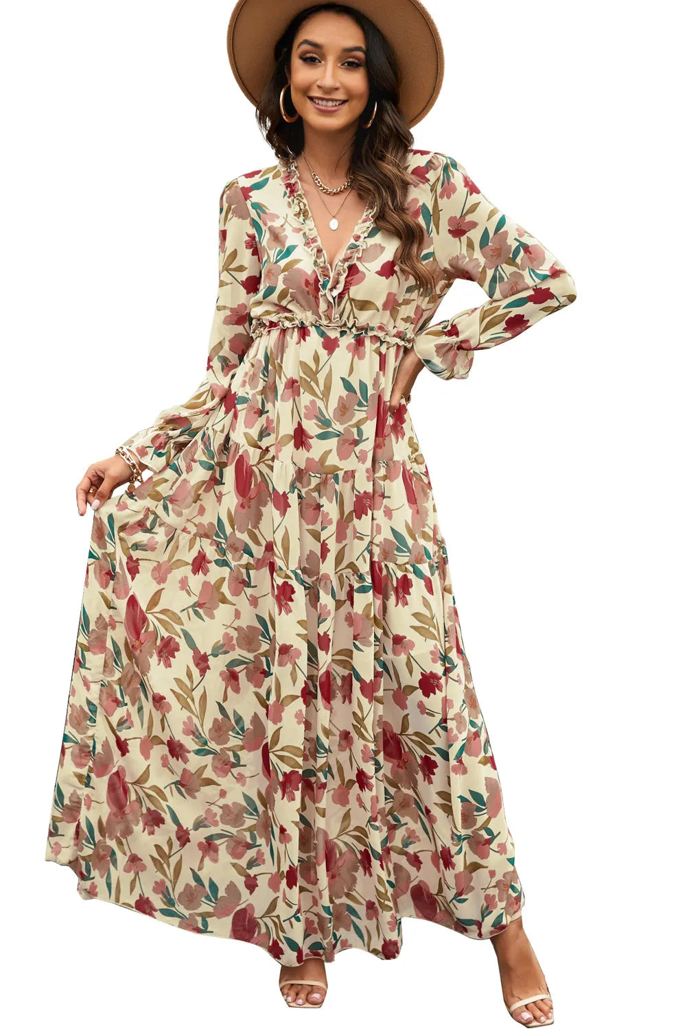 Wild Lotus Ruffle Tiered Maxi Dress - Chic Meadow Boutique 