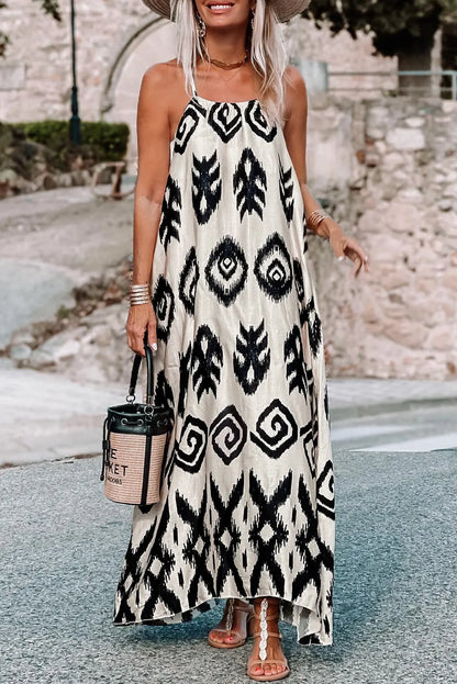 Black Western Aztec Printed Fashion Vacation Sundress - Chic Meadow Boutique 