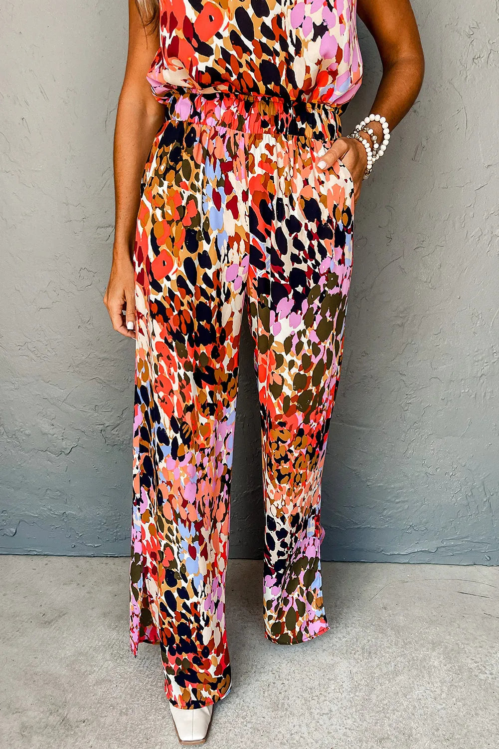 Black Multicolor Leopard Print Halter Tank Top and Pants Set - Chic Meadow Boutique 